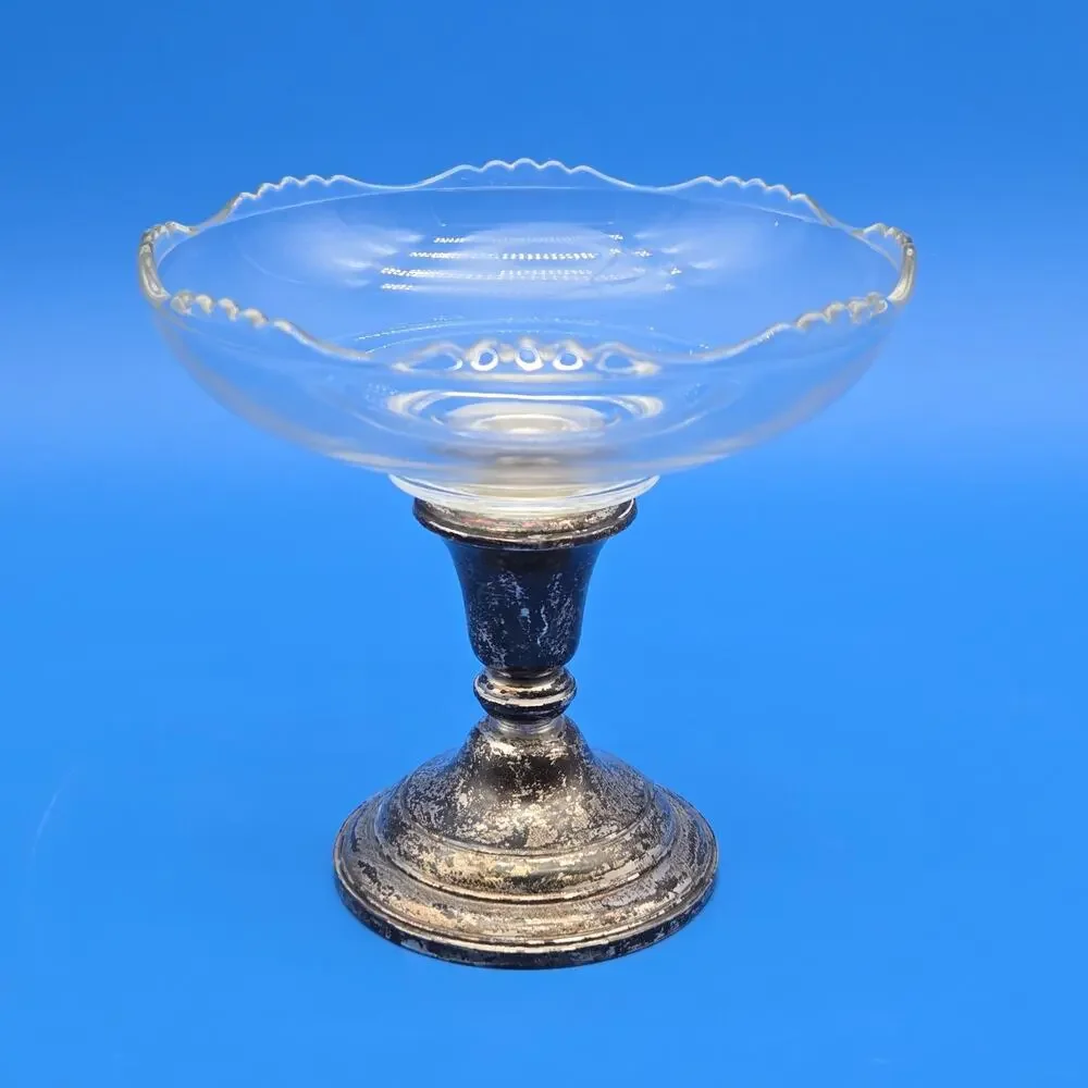 Frank M Whiting Sterling Silver Glass Compote Bowl Weighted 2001 Vintage